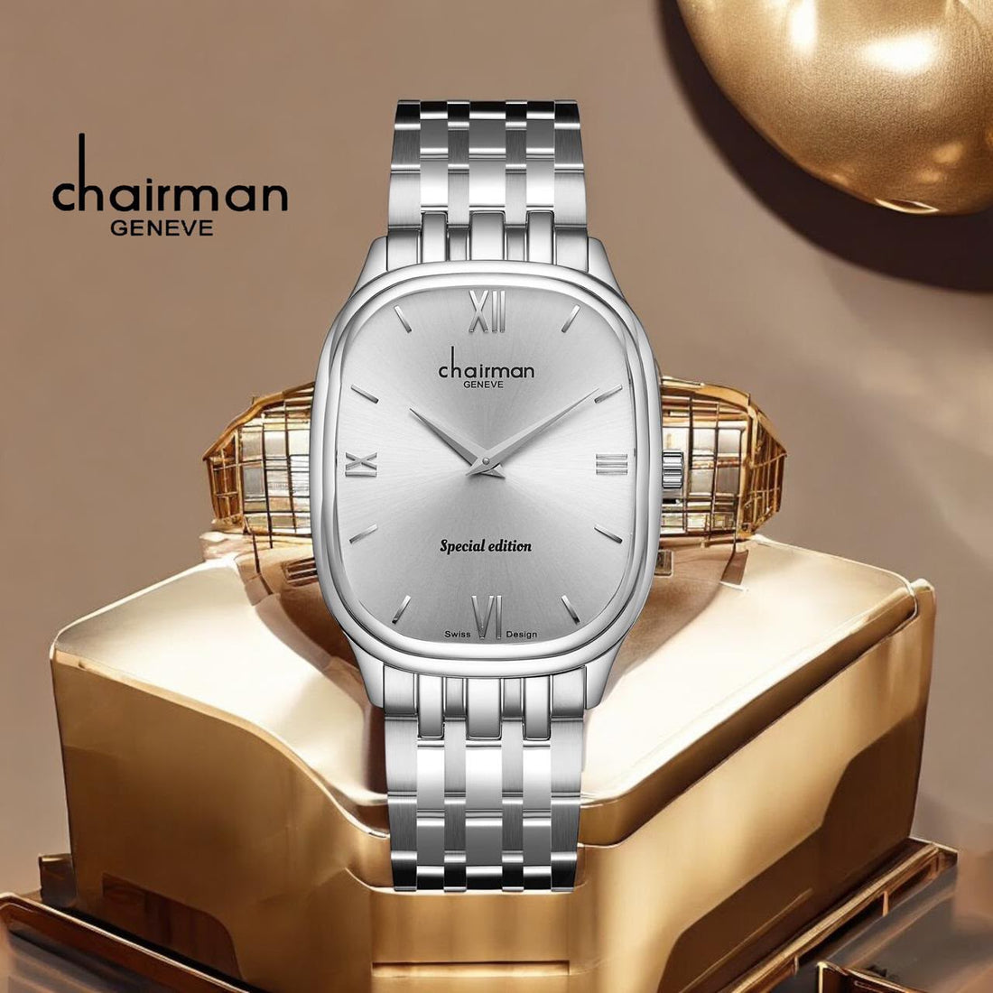 Chairman Geneve Special  Edition Grey Roman Dial Silver Chain Gents Watch