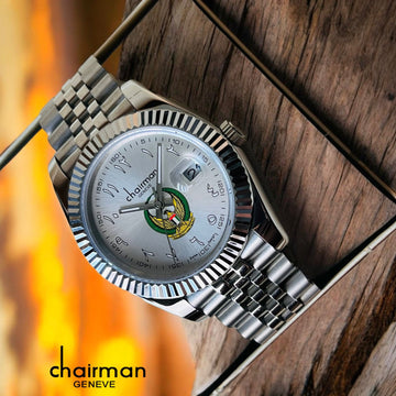 Chairman Geneve Swiss Design Arabic Baby Grey Dated Dial Silver Chain Gents Watch