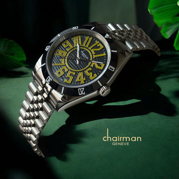 Chairman Geneve Swiss Design Black Dial Silver Chain Gents Watch
