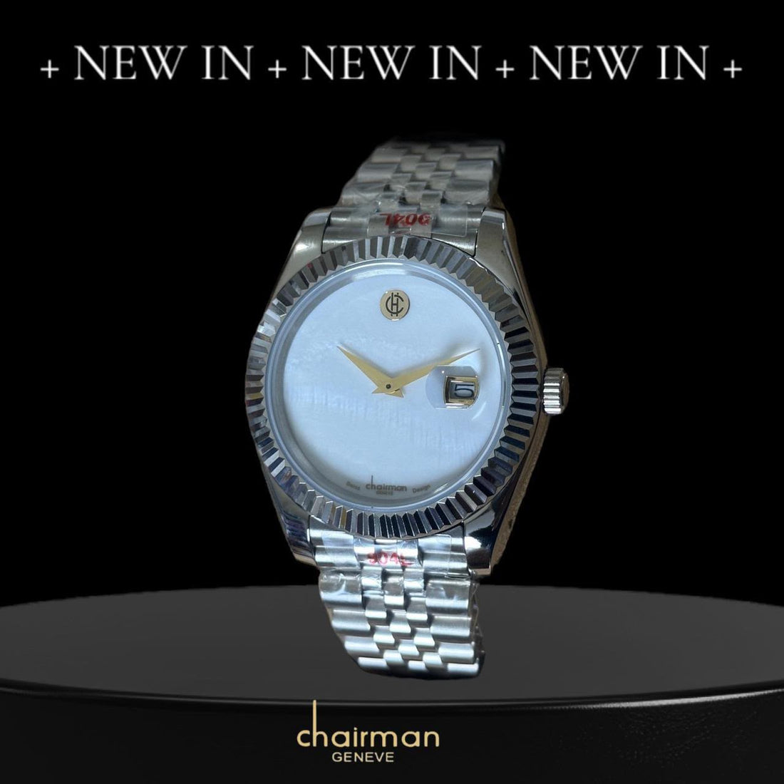Chairman Geneve Swiss Design Dated White Dial Silver Chain Gents Watch
