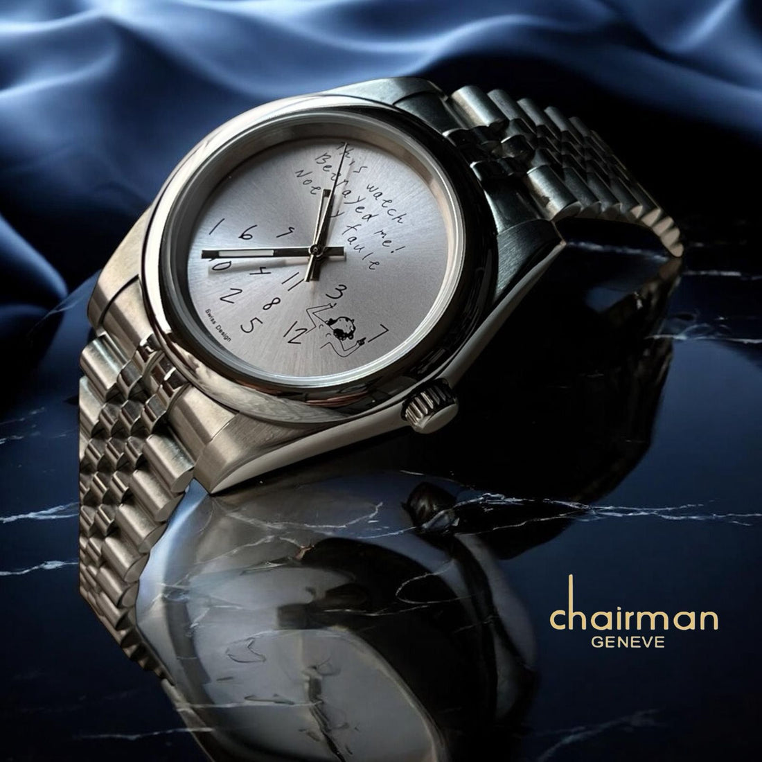 Chairman Geneve Swiss Design Grey Dial Silver Chain Gents Watch
