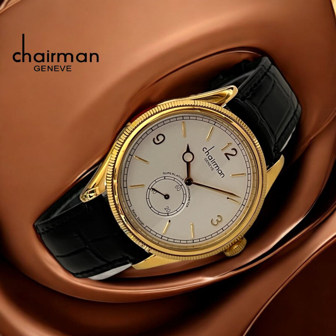 Chairman Geneve Swiss Design White Dial Black Strap Gents Watch