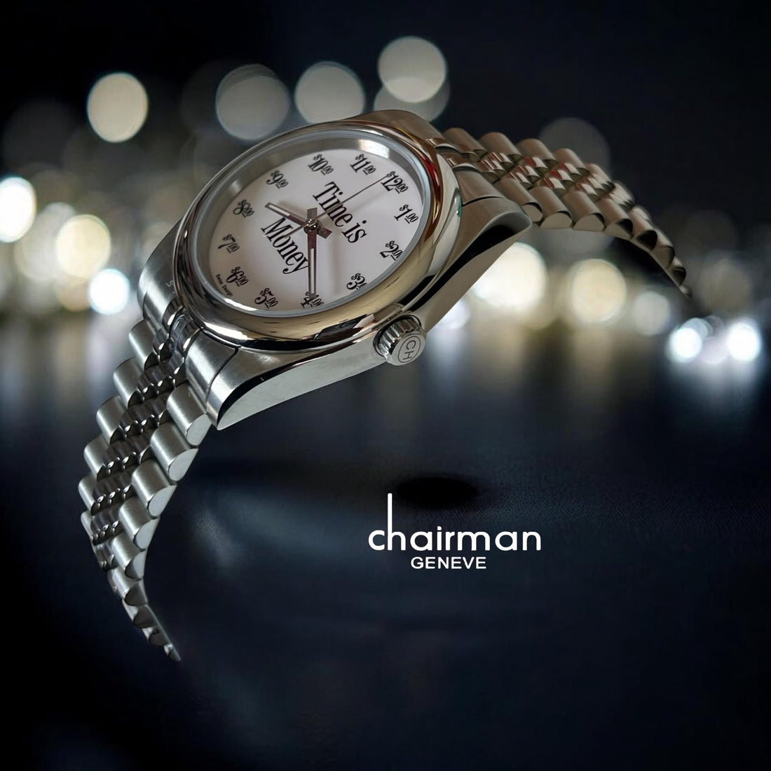 Chairman Geneve Swiss Design White Dial Silver Chain Gents Watch