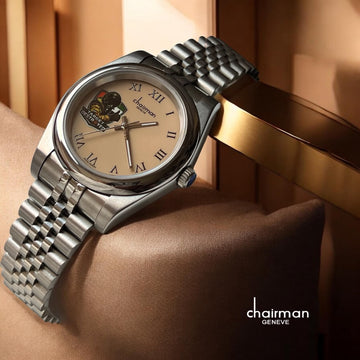 Chairman Geneve Target Destroyed Beige Roman Dial Silver Chain Gents Watch