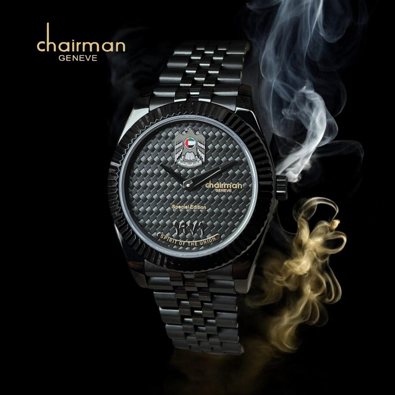 Chairman Geneve UAE Emblem Black Dial Black Chain Gents Watch