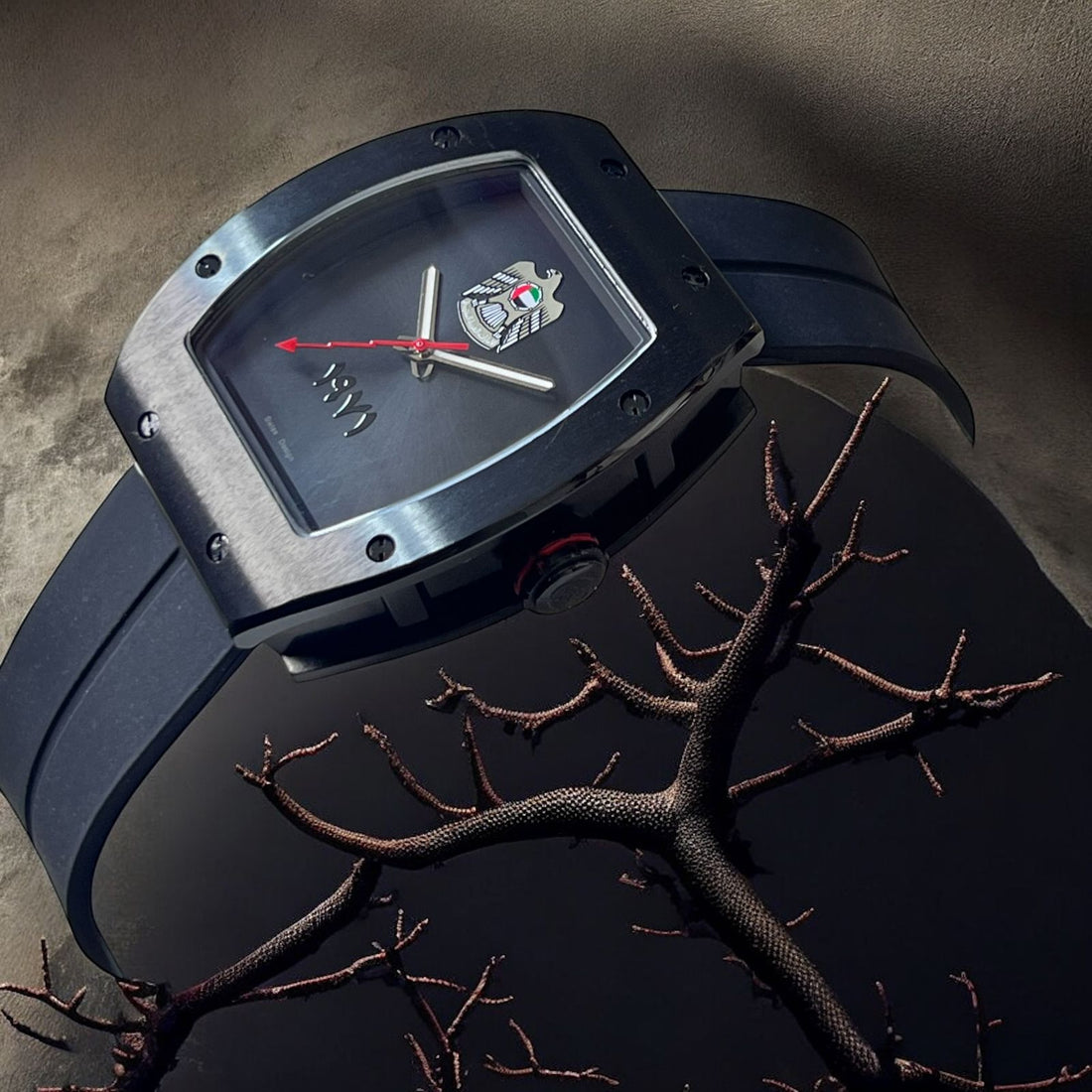 Chairman Geneve UAE Emblem Black Dial Black Strap Gents Watch