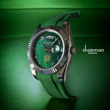 Chairman Geneve UAE Emblem Dated Arabic Green Dial Green Strap Gents Watch