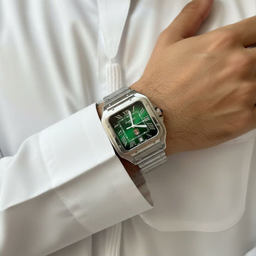 Chairman Geneve UAE Emblem Dated Roman Green Dial Silver Chain Gents Watch