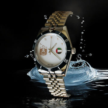 Chairman Geneve UAE Emblem Flag Arabic White Dial Silver Chain Gents Watch