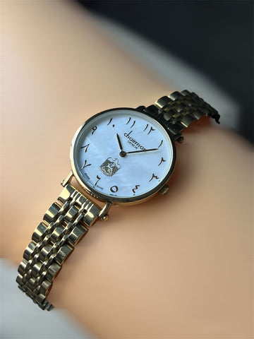 Chairman Geneve UAE Emblem White Arabic Dial Golden Chain Ladies Watch