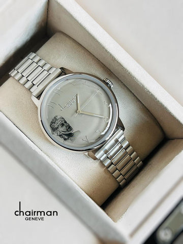 Chairman Geneve UAE Sheik Arabic Baby Grey Dial Silver Chain Gents Watch