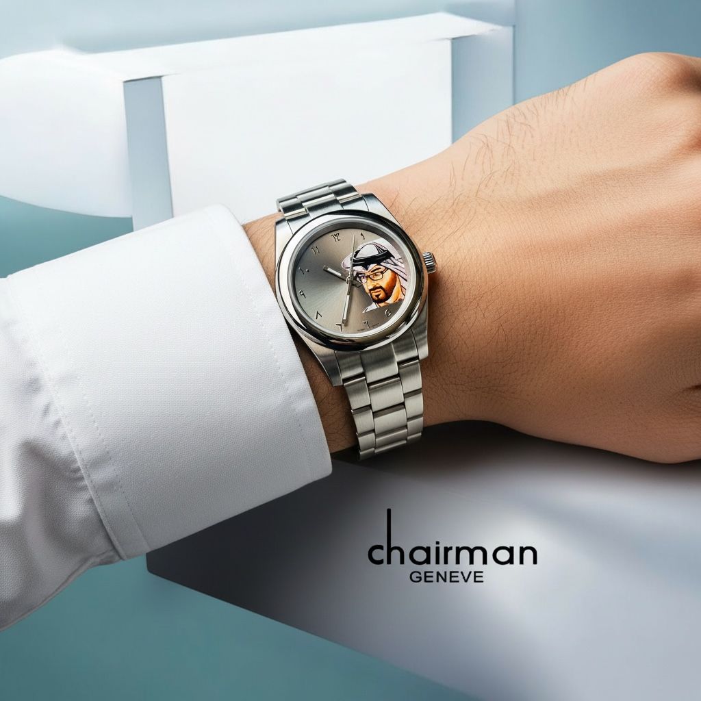 Chairman Geneve UAE Sheik Arabic Grey Dial Silver Chain Gents Watch