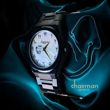 Chairman Geneve UAE Sheik Arabic White Dial Black Chain Gents Watch