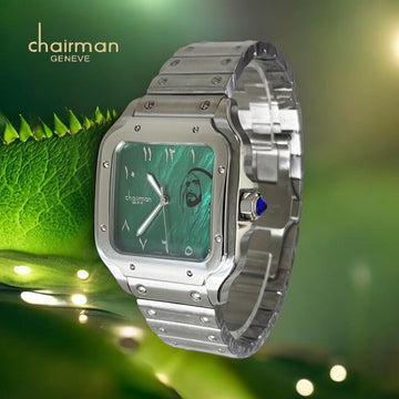 Chairman Geneve UAE Sheik Green Dial Silver Chain Gents Watch