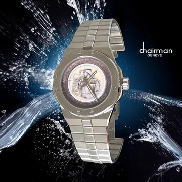 Chairman Geneve UAE Sheikh And Flag Aesthetic Dial Silver Chain Gents Watch