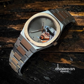Chairman Geneve UAE Sheikh Arabic Grey Dial Silver Chain Gents Watch