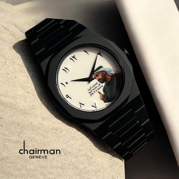 Chairman Geneve UAE Sheikh Arabic White Dial Black Strap Poly Carbon Gents Watch