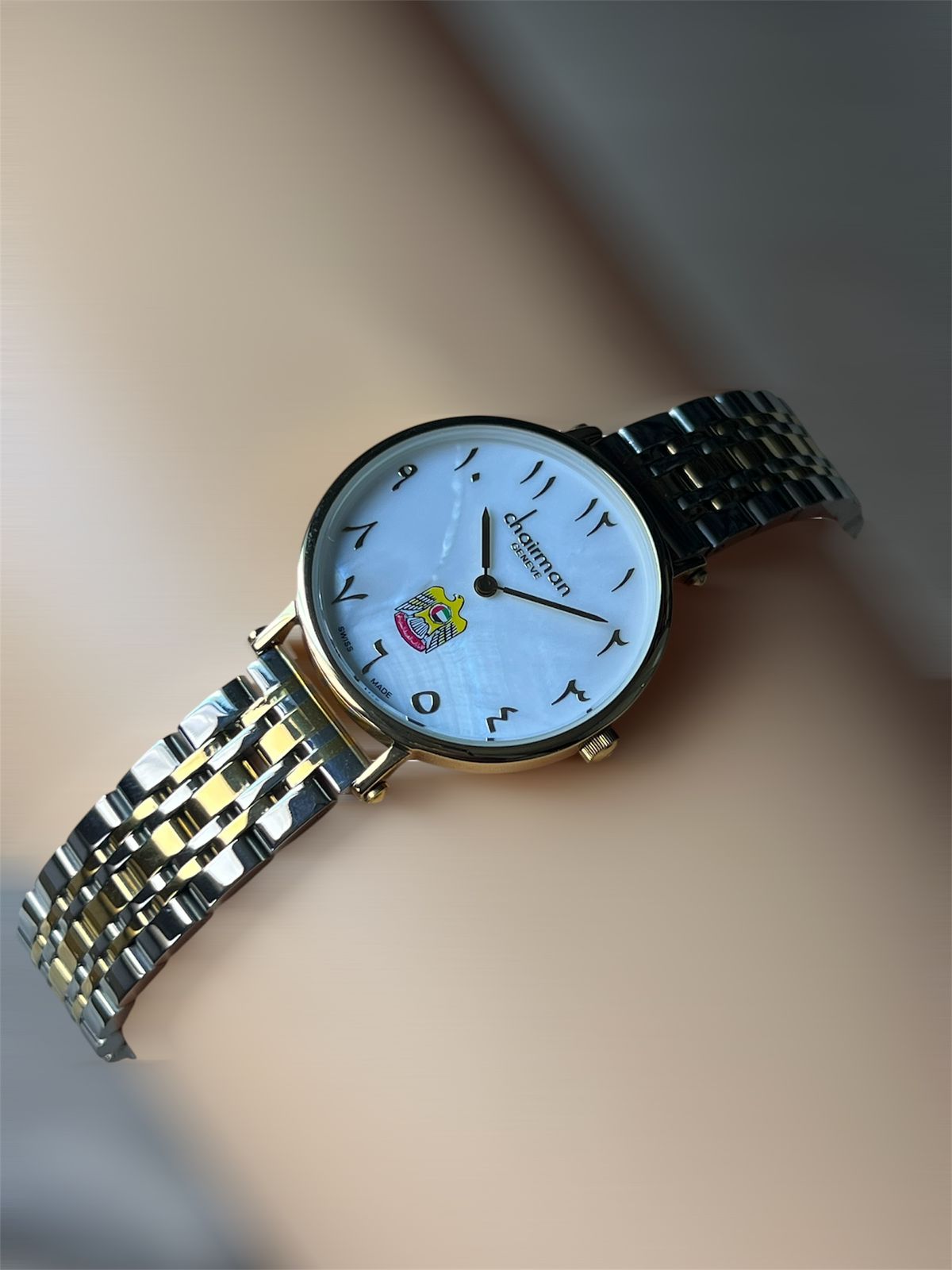 Chairman Geneve UAE Sheikh Arabic White Dial Silver And Gold Chain Lad ...