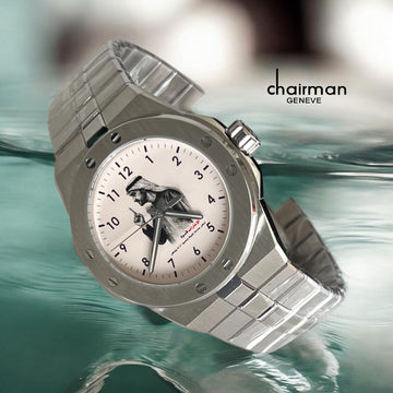 Chairman Geneve UAE Sheikh White Dial Silver Chain Gents Watch