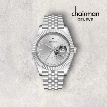 Chairman Geneve UAE Sheikh Dated Baby Grey Dial Silver Chain Gents Watch