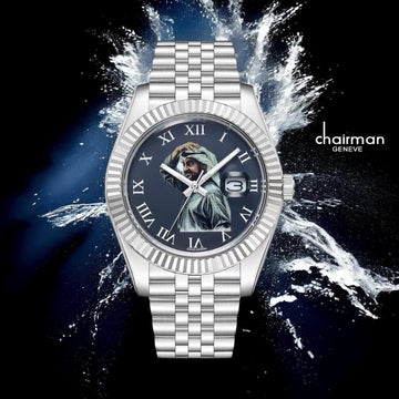 Chairman Geneve UAE Sheikh Dated Blue Roman Dial Silver Chain Gents Watch