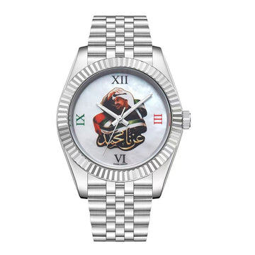 Chairman Geneve UAE Sheikh Flag Roman White Dial Silver Chain Gents Watch