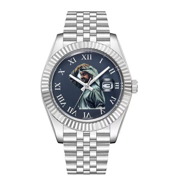 Chairman Geneve UAE Sheikh Roman Dated Blue Dial Silver Chain Gents Watch