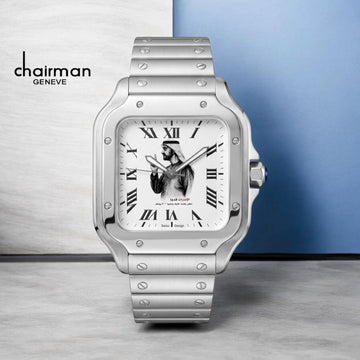 Chairman Geneve UAE Sheikh Roman White Dial Silver Chain Gents Watch