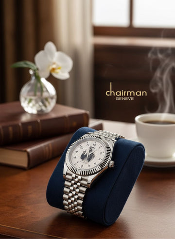 Chairman Geneve UAE Sheikh White Dial Silver Chain Gents Watch