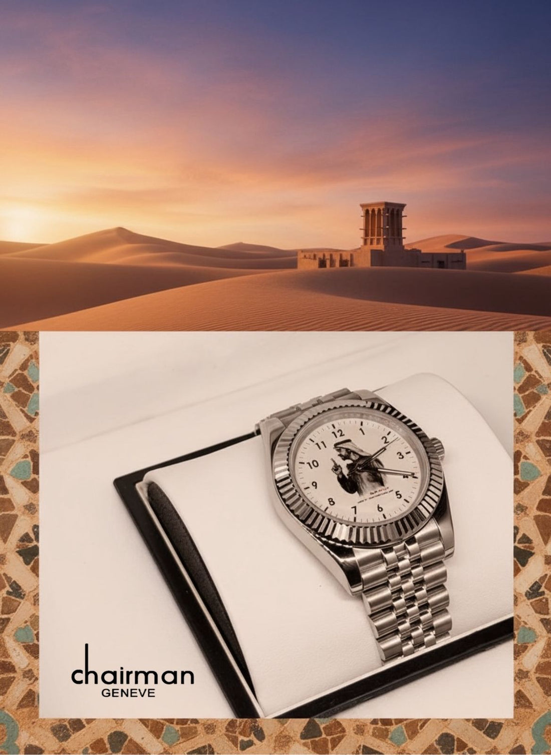 Chairman Geneve UAE Sheikh White Dial Silver Chain Gents Watch
