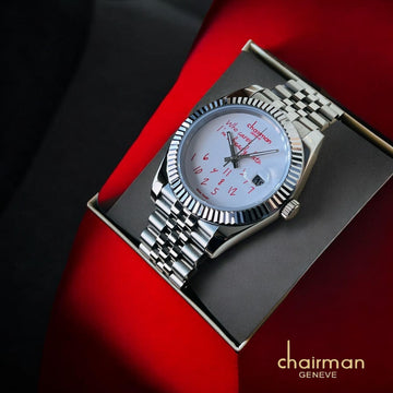 Chairman Geneve White Dated Dial Silver Chain Gents Watch