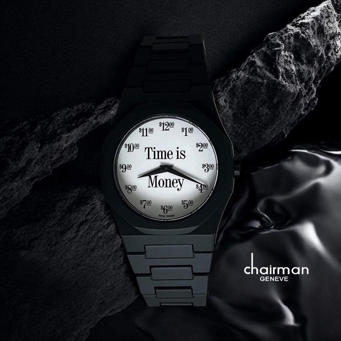 Chairman Geneve White Dial Black Gents Watch