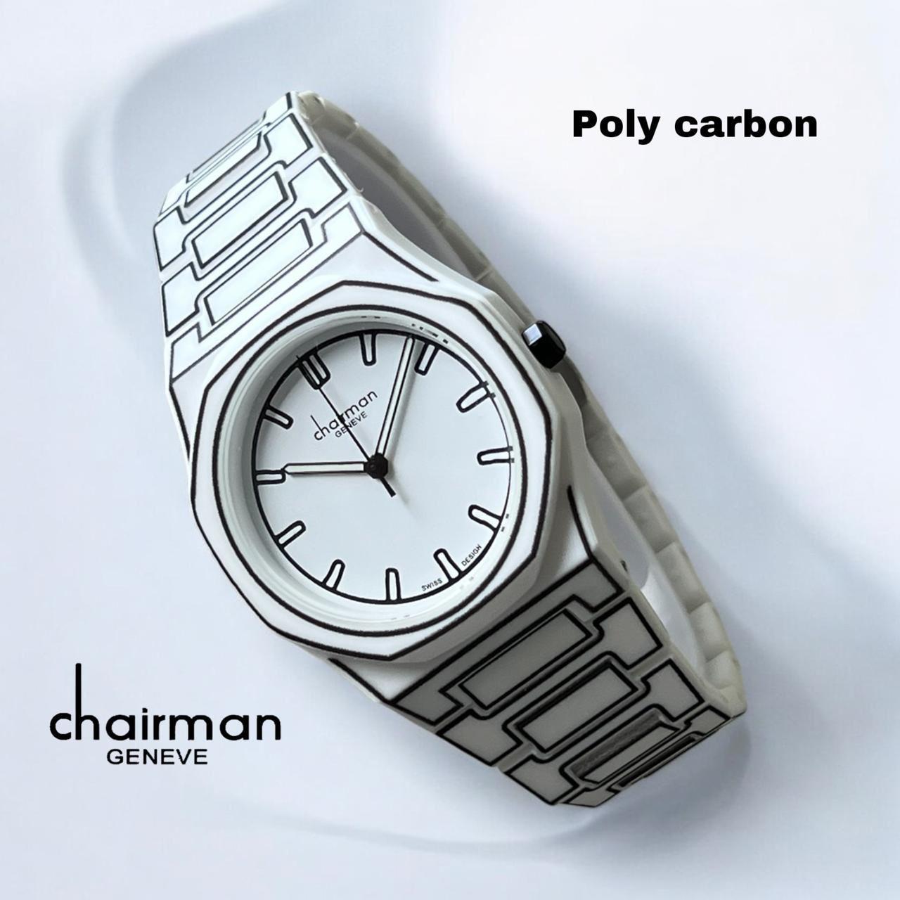 Chairman Geneve White Dial Poly Carbon White Strap Gents Watch
