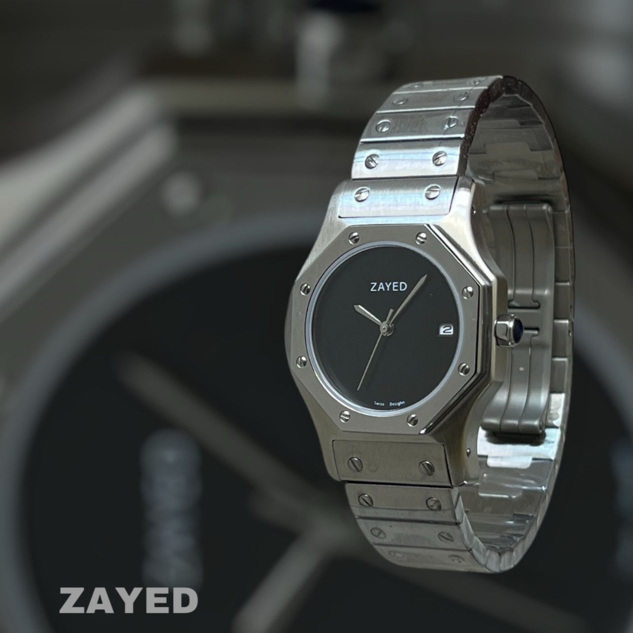 Grey Dated Dial Zayed Gents Silver Chain Watch