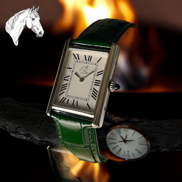 Horse Time Luxury Trends Roman White Dial Green Strap Gents Watch
