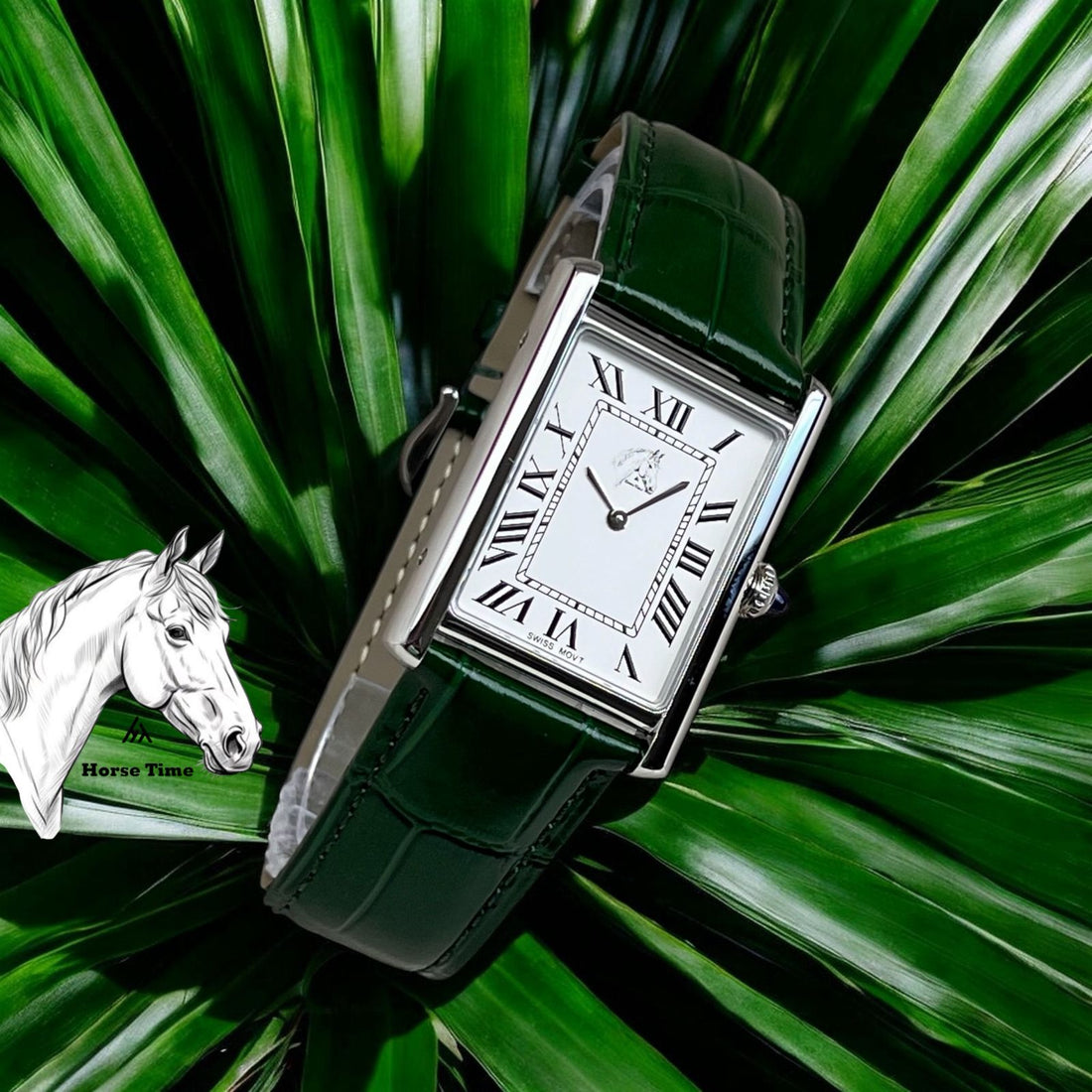 Horse Time Luxury Trends Roman White Dial Green Strap Gents Watch