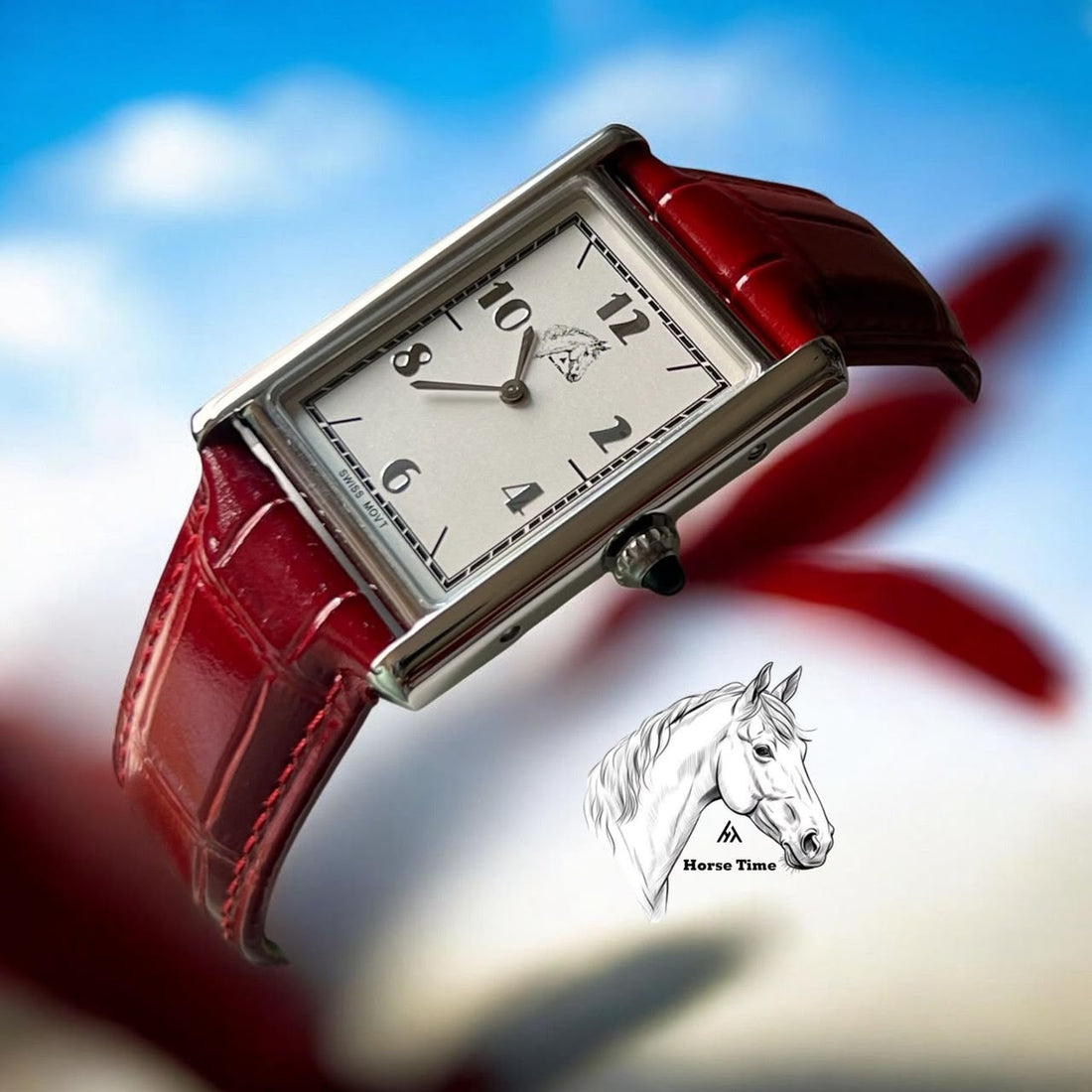 Horse Time Luxury Trends White Dial Red Strap Gents Watch