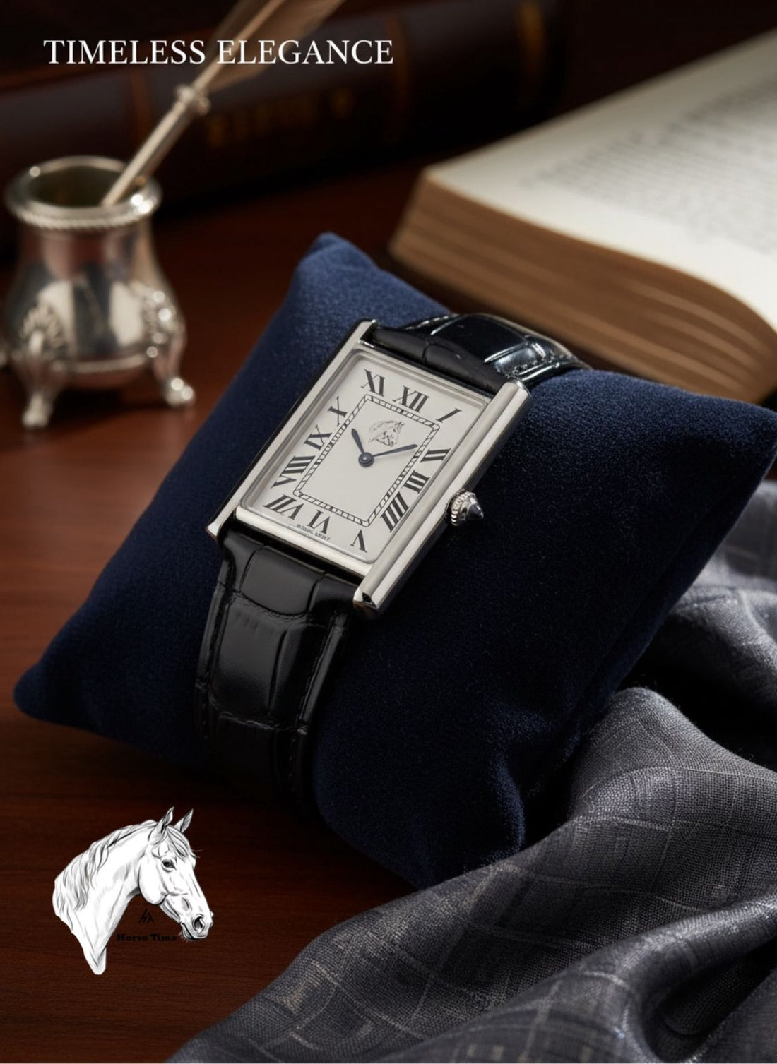 Horse Time Roman White Dial Black Strap Gents Watch
