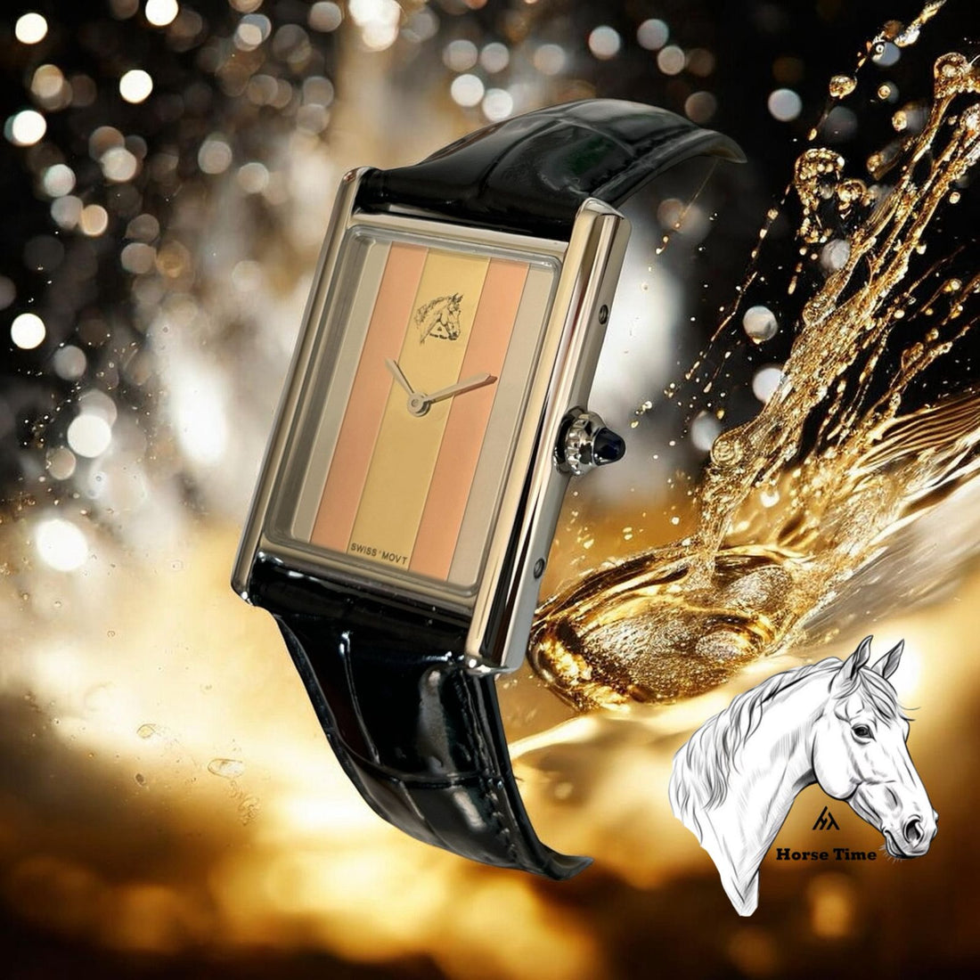 Horse Time Swiss MOVT Multi Color Dial Black Strap Gents Watch