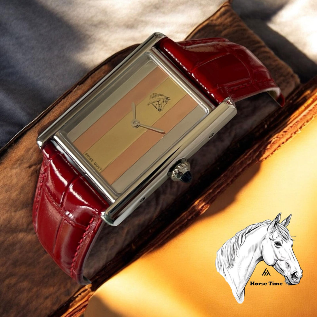 Horse Time Swiss MOVT Multi Color Dial Maroon Strap Gents Watch