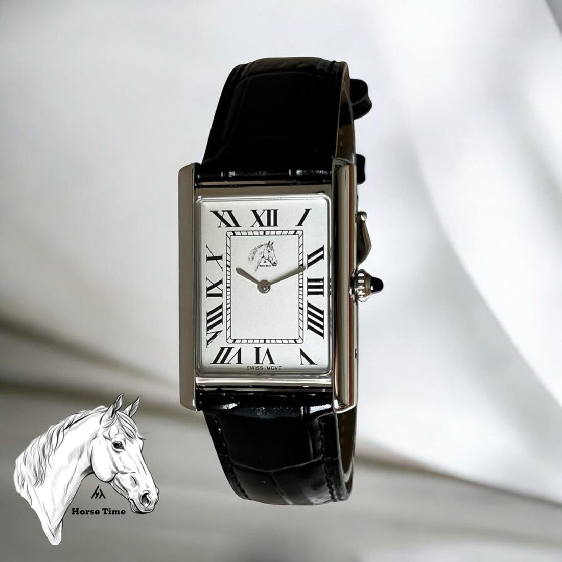 Horse Time White Roman Dial Black Strap Gents Watch