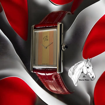 Horse Time Yellow Orange Beige Dial Maroon Strap Gents Watch
