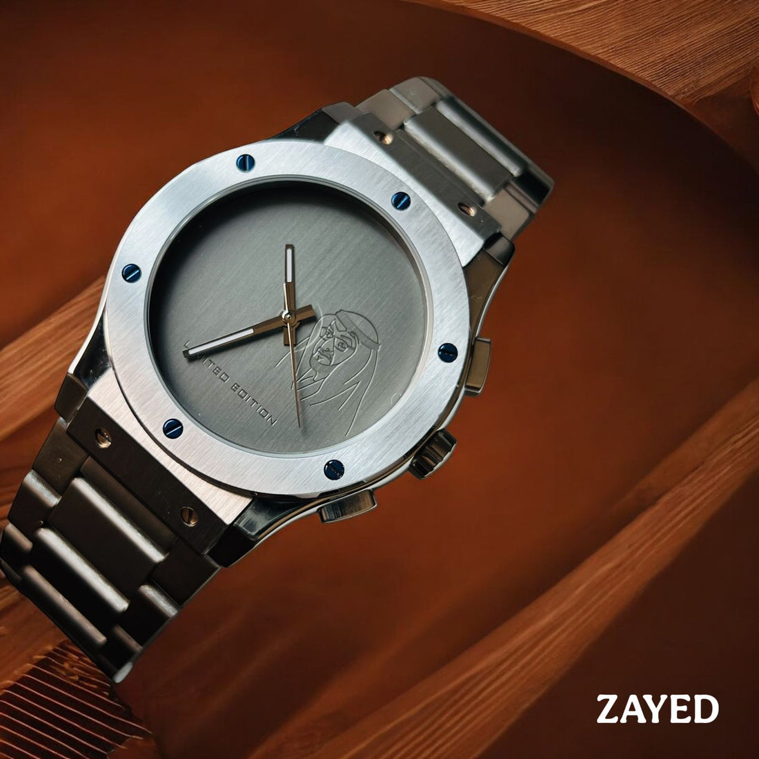 Limited Edition Zayed UAE Sheik Grey Dial Silver Chain Gents Watch
