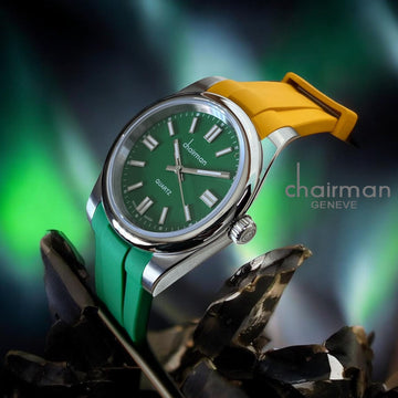 Quartz Chairman Geneve Green Dial Green And Yellow Strap Gents Watch