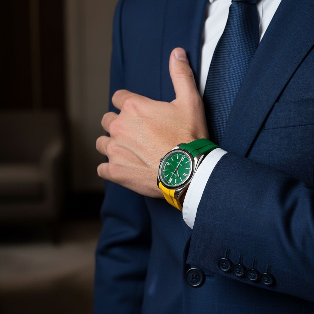 Quartz Chairman Geneve Green Dial Green And Yellow Strap Gents Watch
