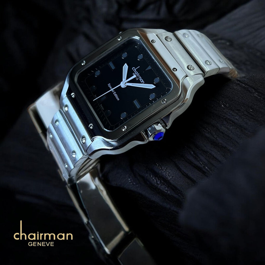 Special Edition Chairman Geneve Black Dial Silver Chain Gents Watch