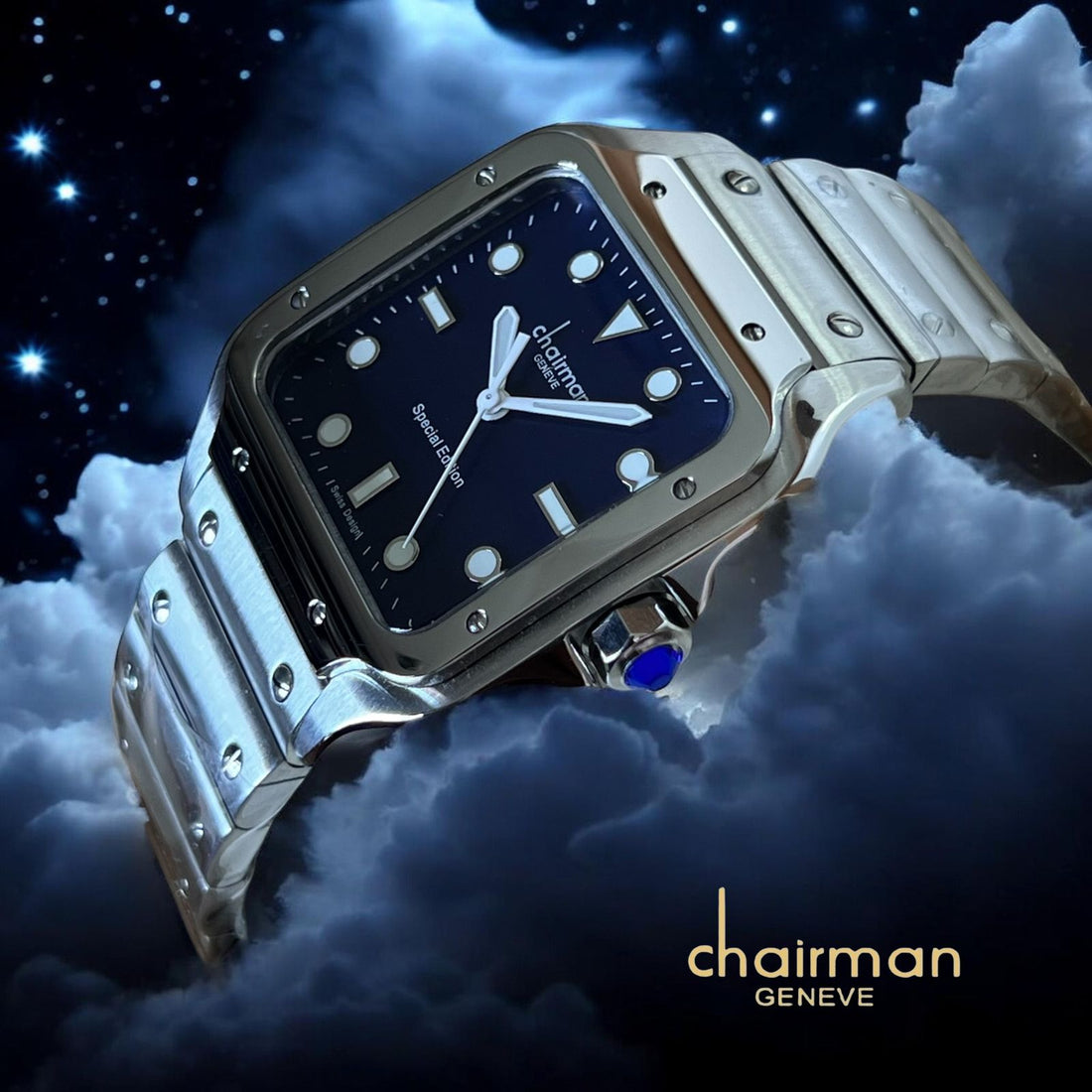 Special Edition Chairman Geneve Blue Dial Silver Chain Gents Watch