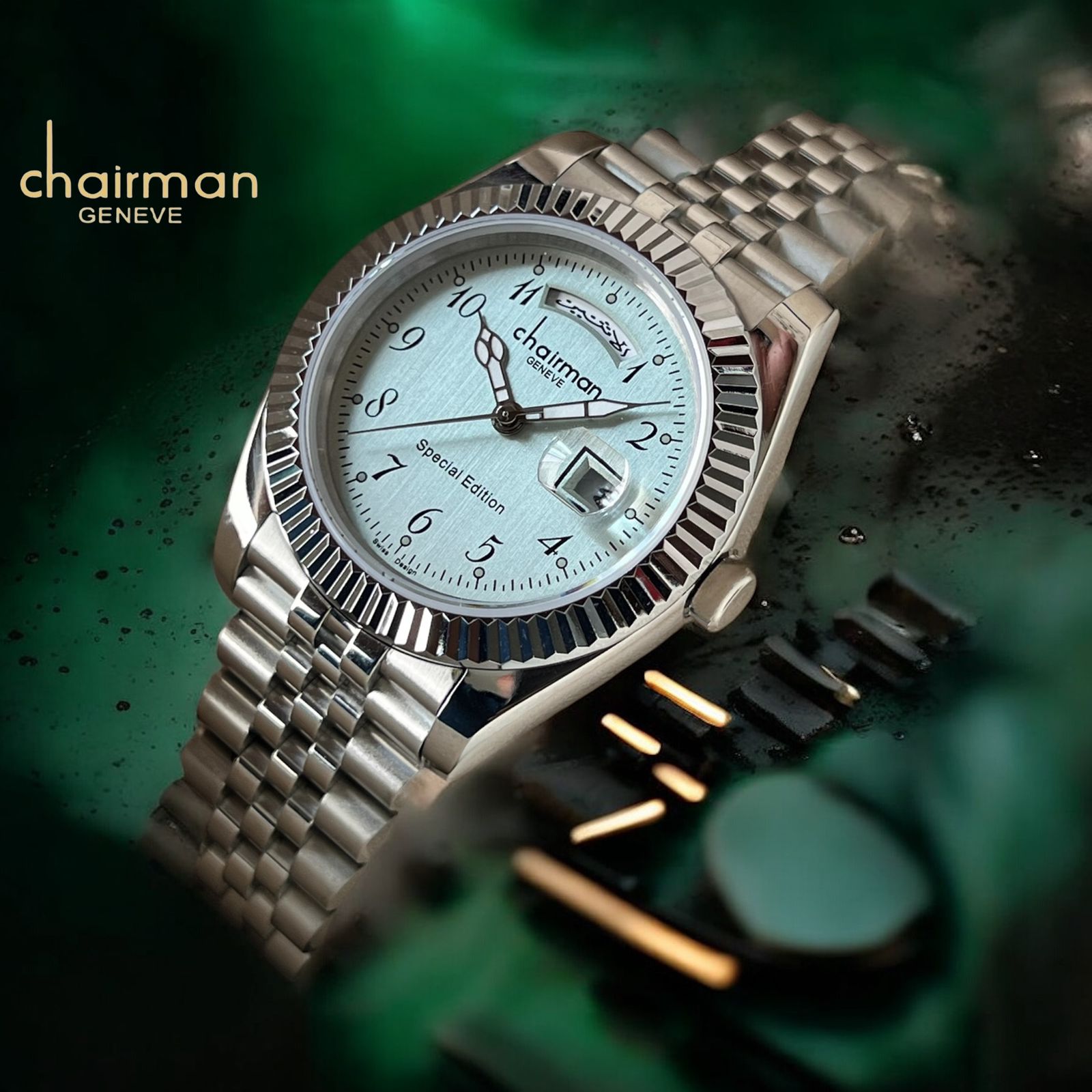 Special Edition Chairman Geneve Dated Baby Grey Dial Silver Chain Gents Watch