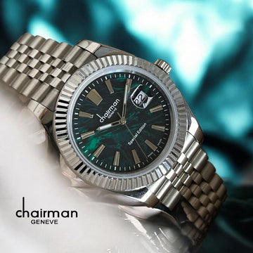 Special Edition Chairman Geneve Dated Green Marble Dial Silver Chain Gents Watch