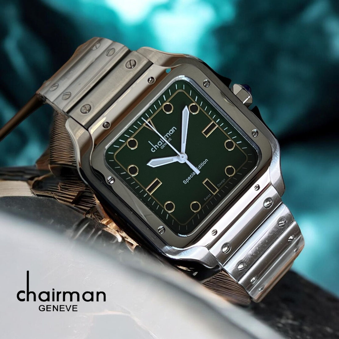 Special Edition Chairman Geneve Green Dial Silver Chain Gents Watch